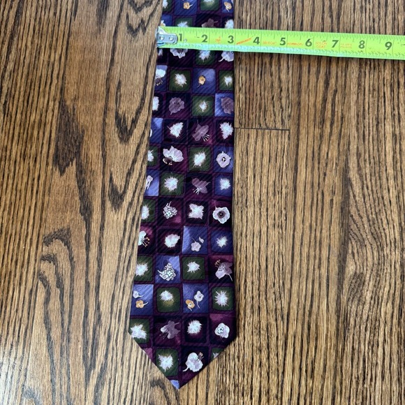 BARNEYS NEW YORK Floral Purple Blue‎ Textured Tie Silk Made in Italy - Picture 7 of 8